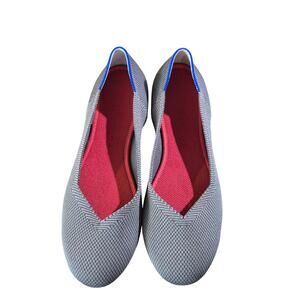 Rothy's The Flat ballet-style shoes in a grey knit with a red insole size 8.5